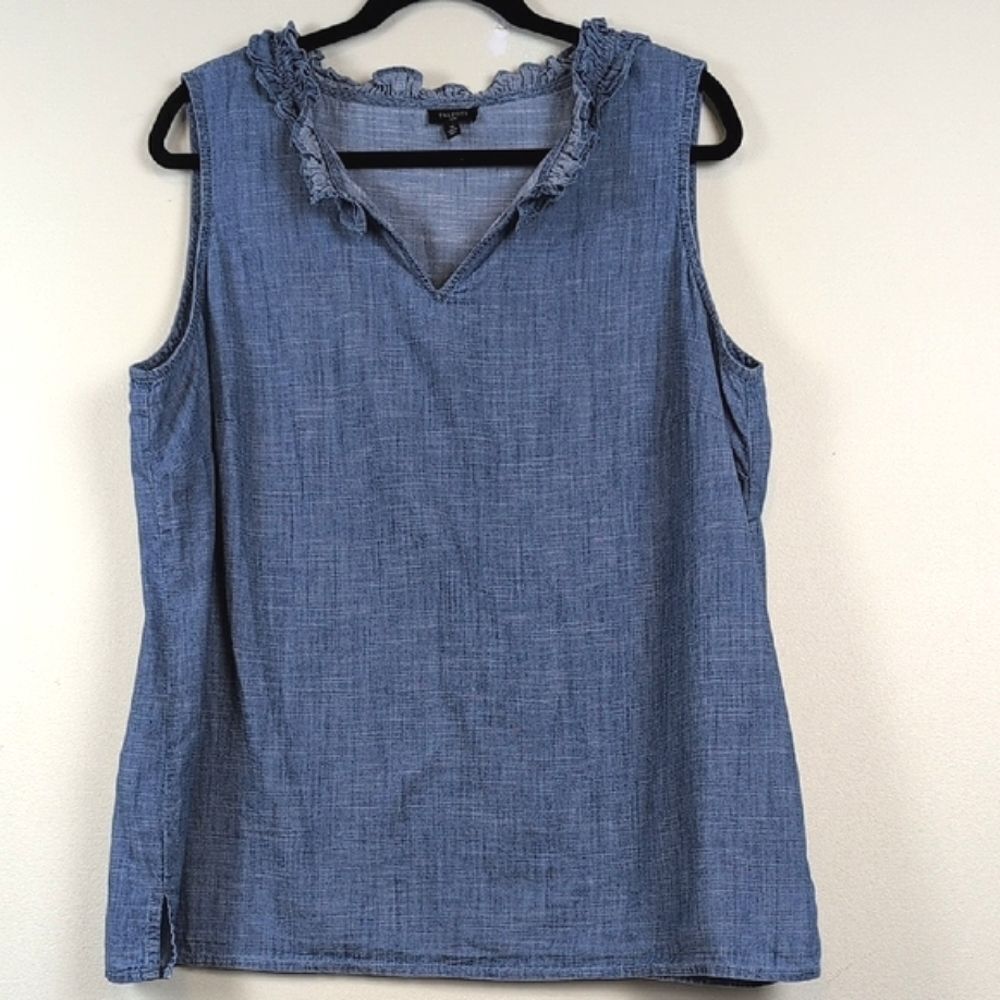 Talbot's Plus Size Ruffle Trim Shell In Denim Slu… - image 2